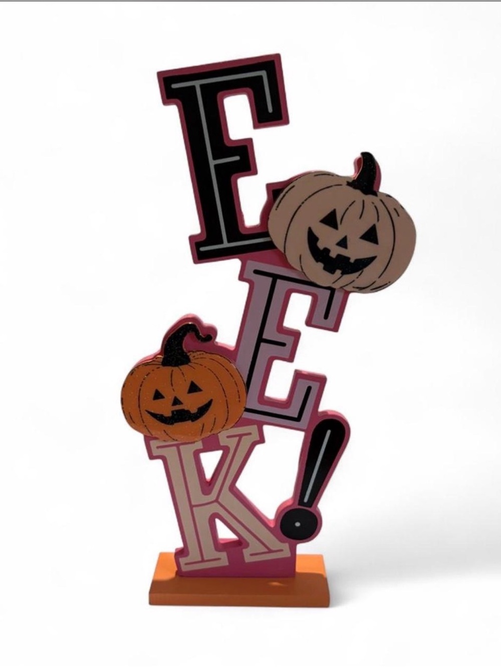 Halloween 'EEK' Pumpkin Table Accent - Orange, Black, pink
